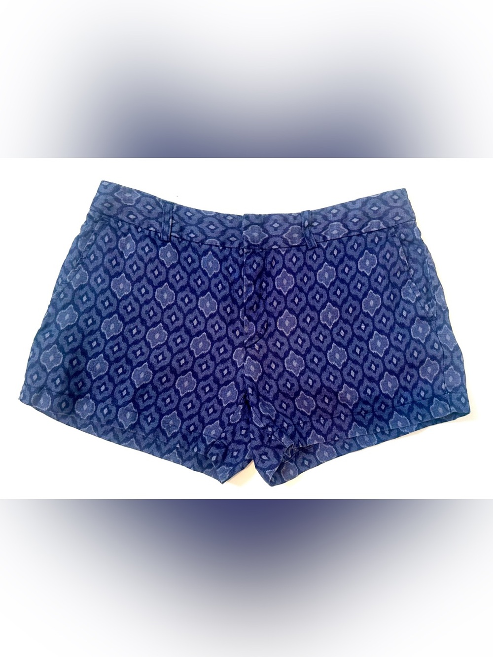 Cynthia Rowley Linen Geometric Pattern Shorts Sz 4 Mid-Rise Boho Navy Summer EUC
